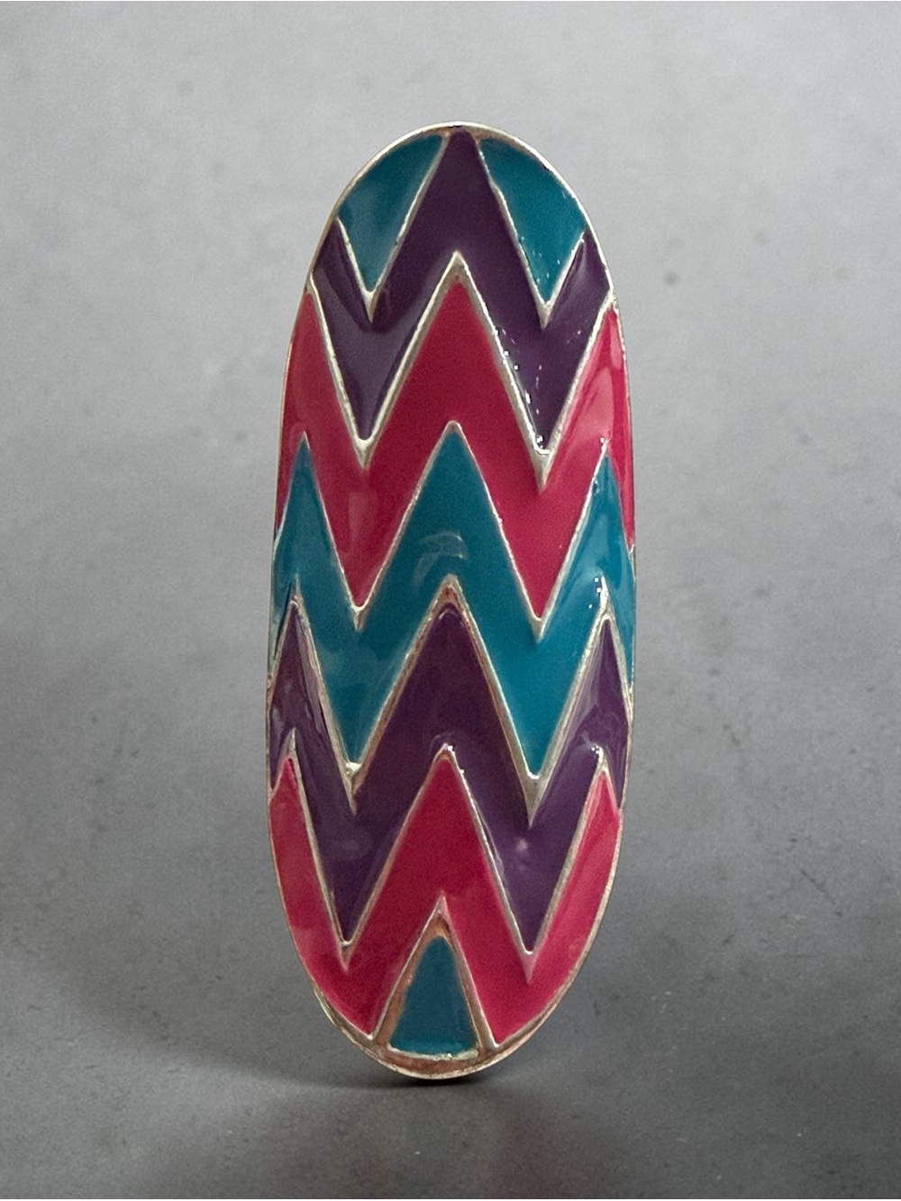 Colorful Chevron Statement Ring - Pink, Teal & Purple